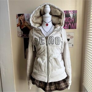 Aeropostale Cream Hooded Utility Jacket